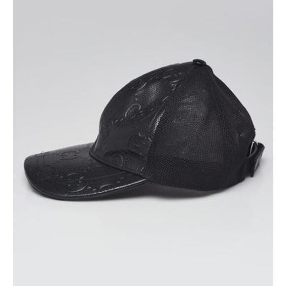 Gucci Black Perforated Leather Mesh GG Baseball Hat S sz main image 4